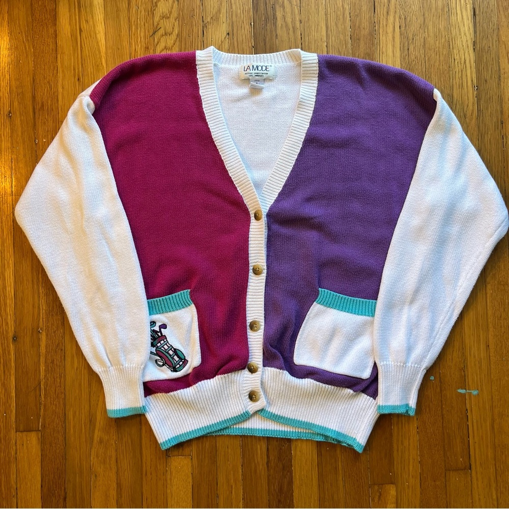 Vintage colorblock golf cardigan